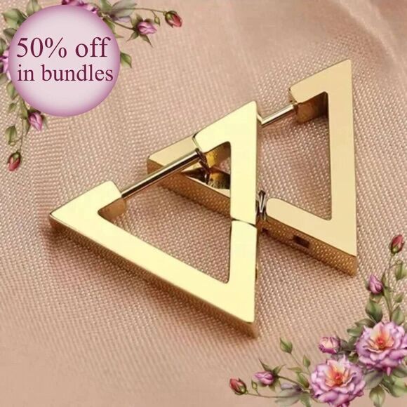 Geometric Triangle Stainless Steel Earrings, Smooth Ear Stud, Trendy Earrings - Picture 1 of 14